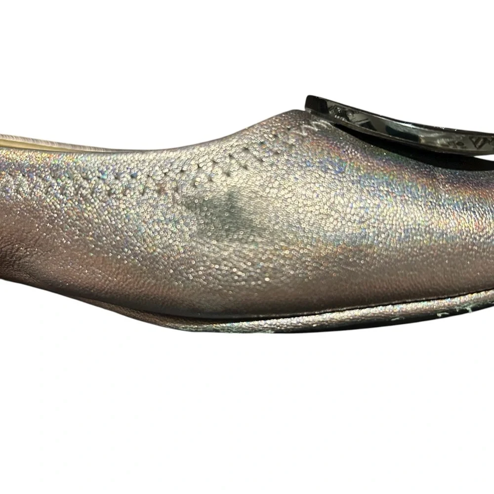 Tory Burch Gunmetal Minnie Travel Ballet Flats with Logo - Size 8